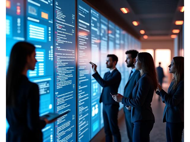 Vielfältiges Team, das neue digitale Werkzeuge in einem kollaborativen Arbeitsbereich beherrscht und dabei Datenkompetenz und agile Methoden widerspiegelt.