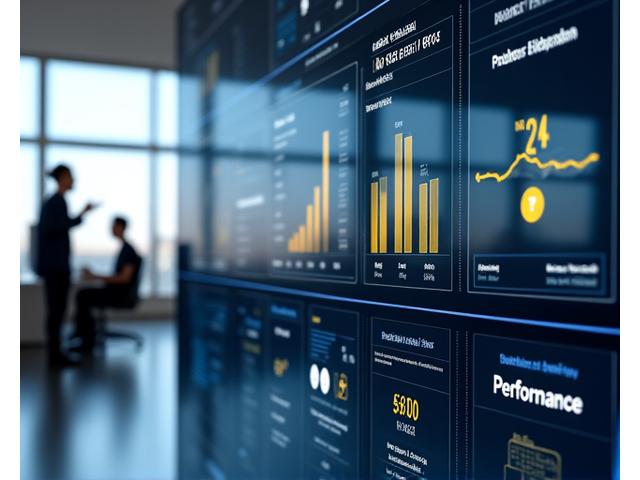 Ein dynamisches Dashboard mit Kennzahlen, Wachstumsdiagrammen und ROI-Metriken, das den Geschäftseinfluss veranschaulicht.