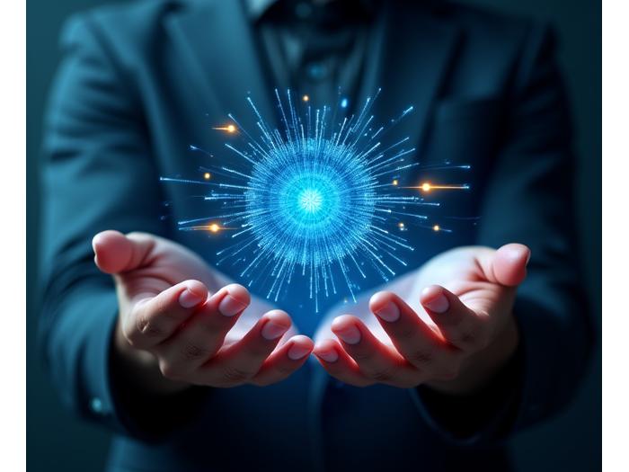 Visual representation of interconnected AI concepts, including machine learning, data analysis, and robotics, within a business context.