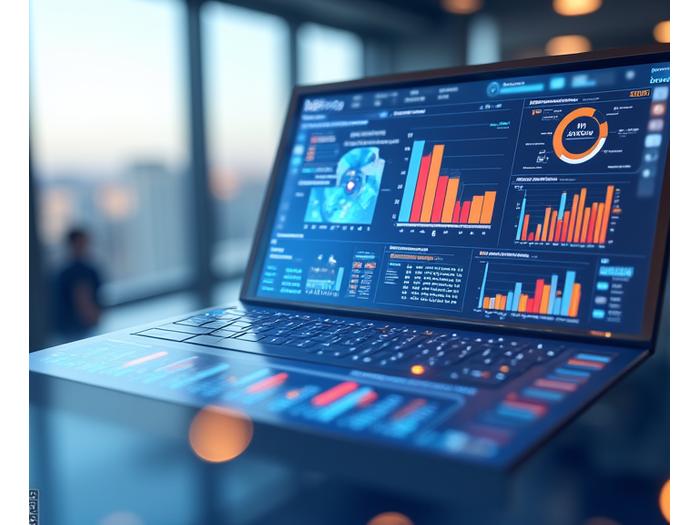 Dynamic dashboard displaying key business metrics, graphs, and data visualizations, representing data-driven decision making.