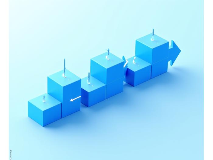 Infographic depicting a phase-gate transformation methodology with arrows indicating progress, feedback loops, and key milestones.