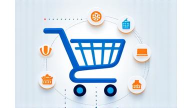 Shopping cart icon composed of interconnected digital lines, representing omnichannel retail and e-commerce.