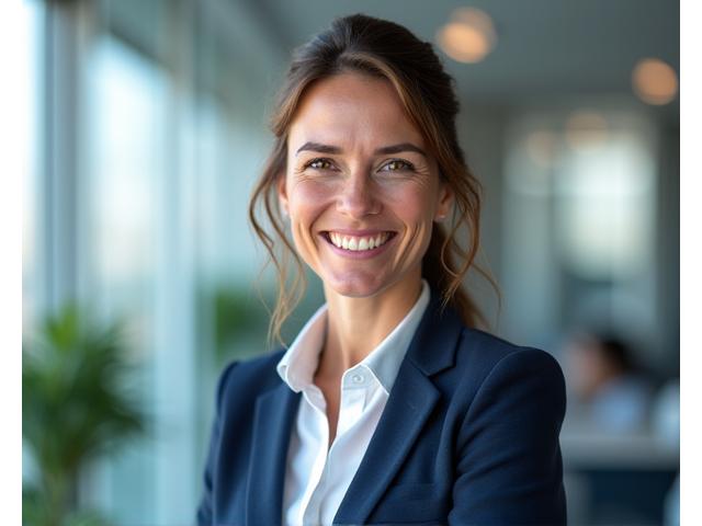 Porträt von Dr. Lena Schmidt, CEO & Gründerin von EcoFlow Innovations, einer selbstbewussten und innovativen Führungskraft im Bereich nachhaltige Energie.