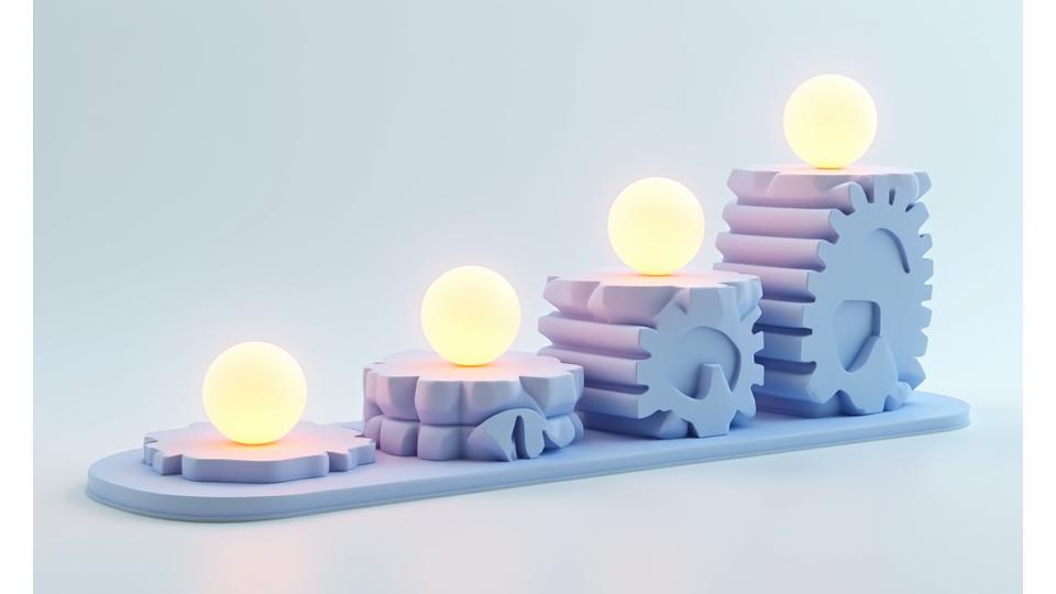 Eine visuelle Darstellung einer unternehmerischen Reise, die Meilensteine von der Ideengenerierung bis zur Marktskalierung zeigt, mit Verbindungslinien und Symbolen, die verschiedene Wachstums- und Unterstützungsphasen repräsentieren.