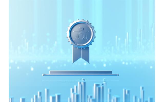 A sleek, modern digital interface showcasing a professional certification badge and a progress bar, symbolizing career advancement in finance.