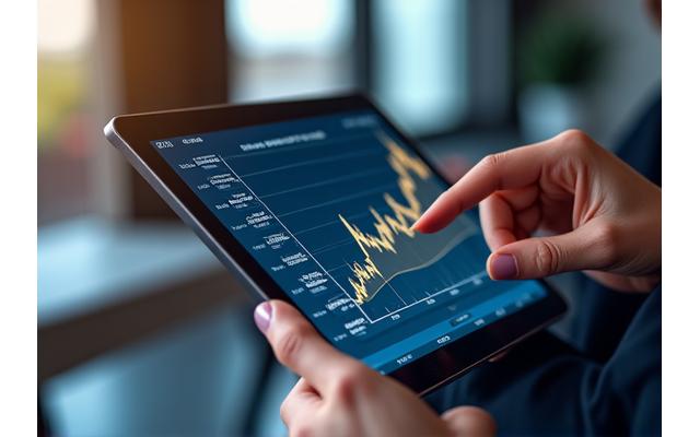 Grafik und Finanzdiagramme auf einem Tablet, die Finanzstrategie symbolisieren