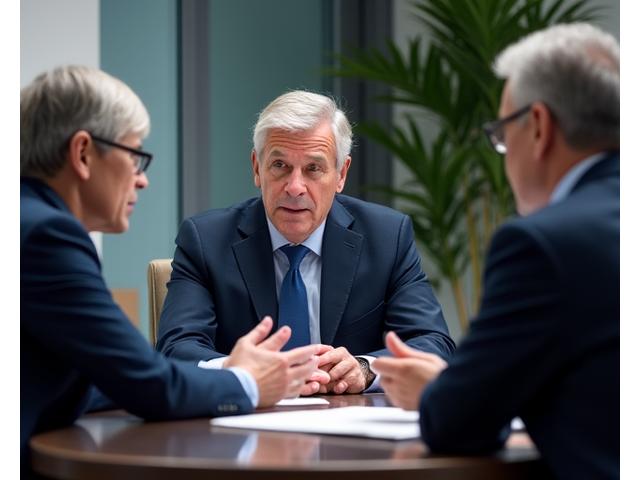 Eine diverse Gruppe von Führungskräften in einer ernsthaften Diskussion über ein ethisches Dilemma, die nachdenkliche Mienen und einen offenen Dialog an einem Konferenztisch zeigt.