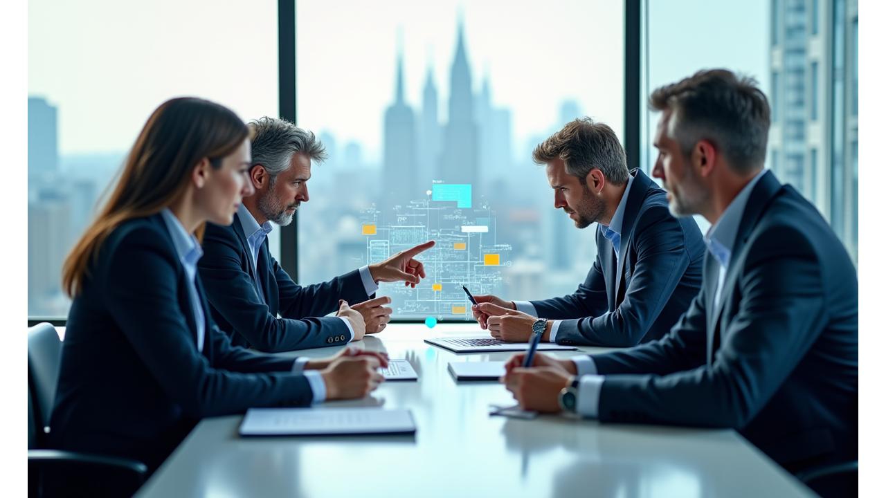 Führungskräfte, die tief in einen dynamischen, kollaborativen Workshop zur Führungskräfteentwicklung vertieft sind, was auf konzentriertes Lernen und Interaktion hindeutet
