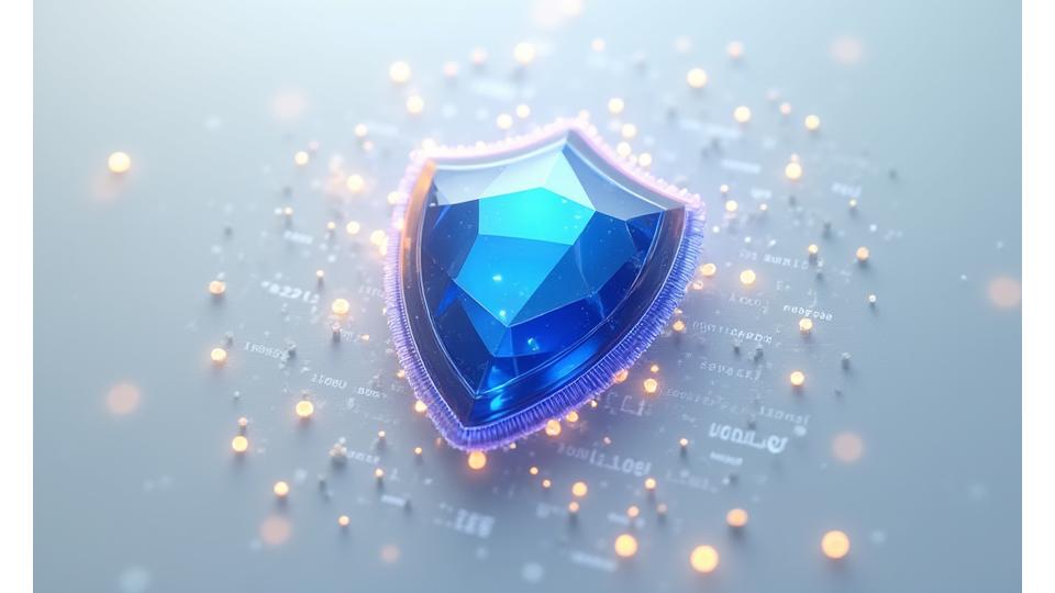 Abstract image of a digital shield protecting data, symbolizing strong data protection measures.