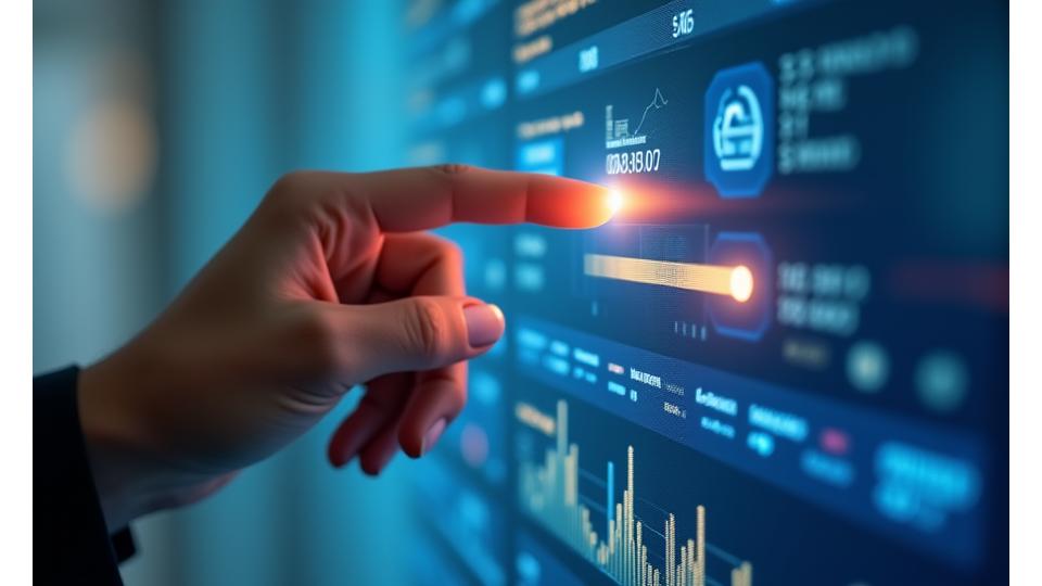 Hand adjusting a digital slider with abstract data points, symbolizing user control over personal information.